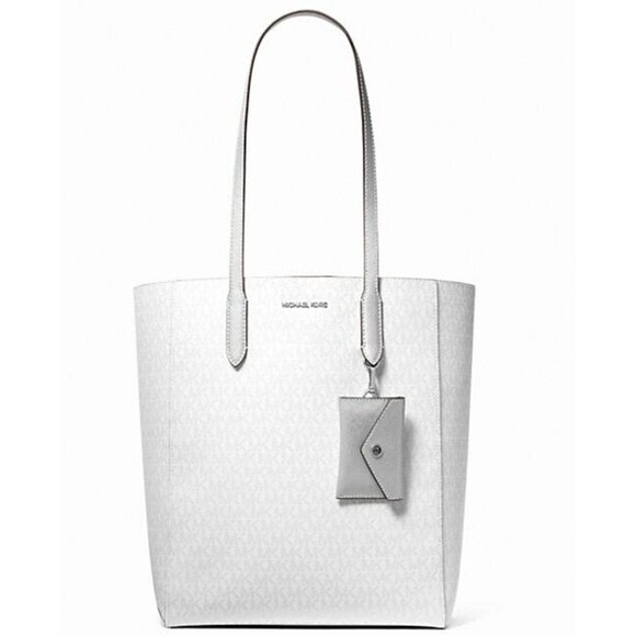 New Michael Kors Vincent Large Signature Logo Tote Bag with Coin Pouch Silver - Picture 2 of 4